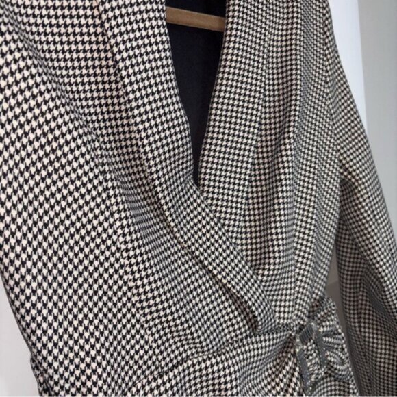 Zara Women's Black White Houndstooth Blazer Dress Small Faux Belt Office Classic - Picture 3 of 11